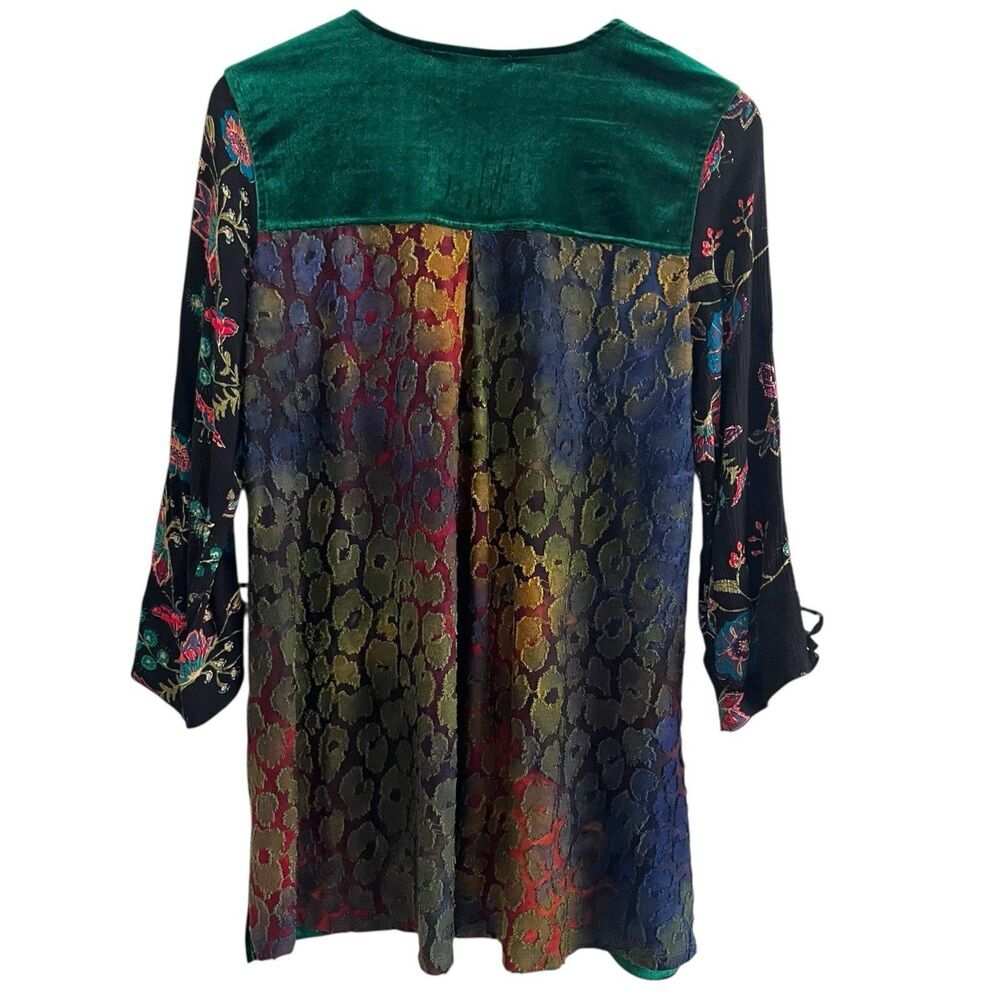 Caleesa Velvet Embroidered Tunic Top Sz S Forest Green Fairy Grunge Renaissance - Picture 3 of 11